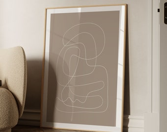 Abstract Line Art Print: Minimalist White Lines on Brown Poster (Digital Download)