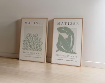 Sage Green Matisse Prints: La Gerbe Poster, Woman Silhouette Art (Digital Download)
