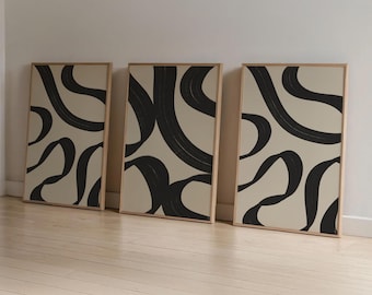 Abstract Black Lines Art Print Set | Modern Organic Posters (Instant Download)