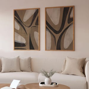 Set of 2 Abstract Printable Wall Art Modern Beige Brown Organic Aesthetic Scandinavian Poster Contemporary Art Gallery | Instant Download