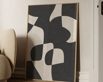 Black and Beige Abstract Art Print: Minimalist Scandi Poster (Digital Download)