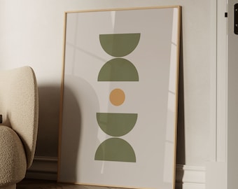 Green & Yellow Abstract Geometric Art Print: Mid-Century Modern Poster (Instant Download)