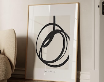 Abstrakcyjny wydruk artystyczny z czarnymi liniami: nowoczesna, minimalistyczna dekoracja ścienna, papier matowy | Autor: Gabis