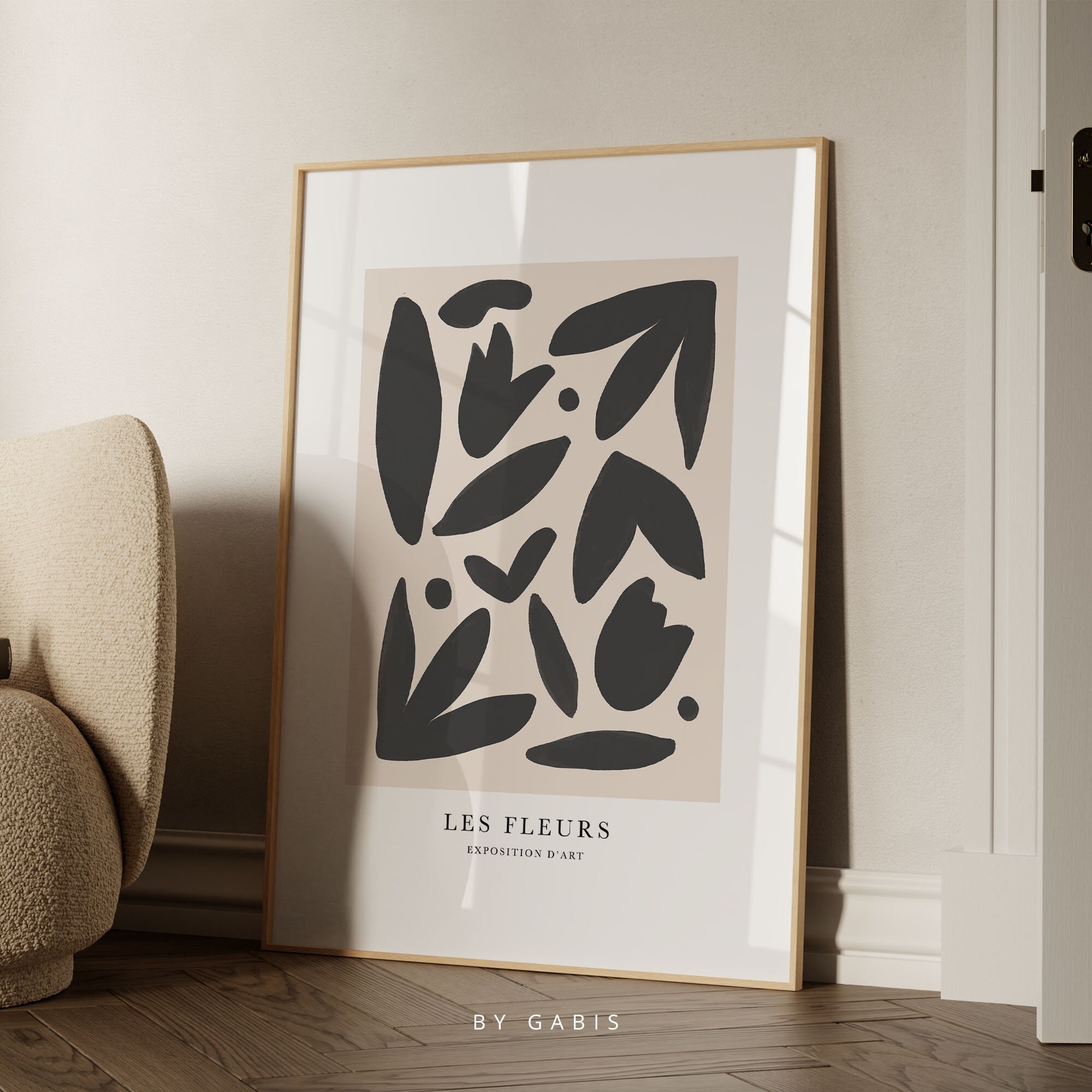 Les Fleurs Printable Wall Art Floral Vintage Exhibition Neutral Black and White Poster Botanical | Instant Download