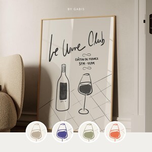 5 枚セット Le Wine Club 印刷可能なウォール アート グラス ワイン ポスター ディナー クラブ プリント ブラック キッチン ウォール アート バー カート プリント | 即時ダウンロード