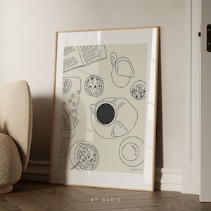 Breakfast Club Print Bar Cart Wall Art Croissant Poster Zwart Wit Keuken Koffie Wall Art Morning Routine Poster Koffiekunstwerk | Door Gabis