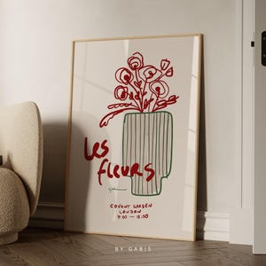 Art mural Les Fleurs, affiche florale vintage, impression Le Jardin, art mural botanique rose et rouge, impression de fleurs esthétiques bio | Par Gabis