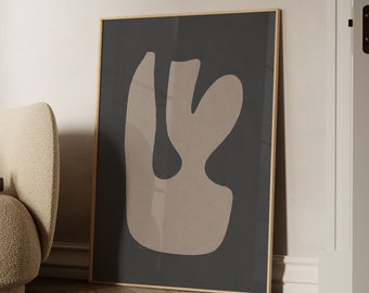 Black and Brown Abstract Wall Art | Minimalist Organic Shapes Print (Instant Download)