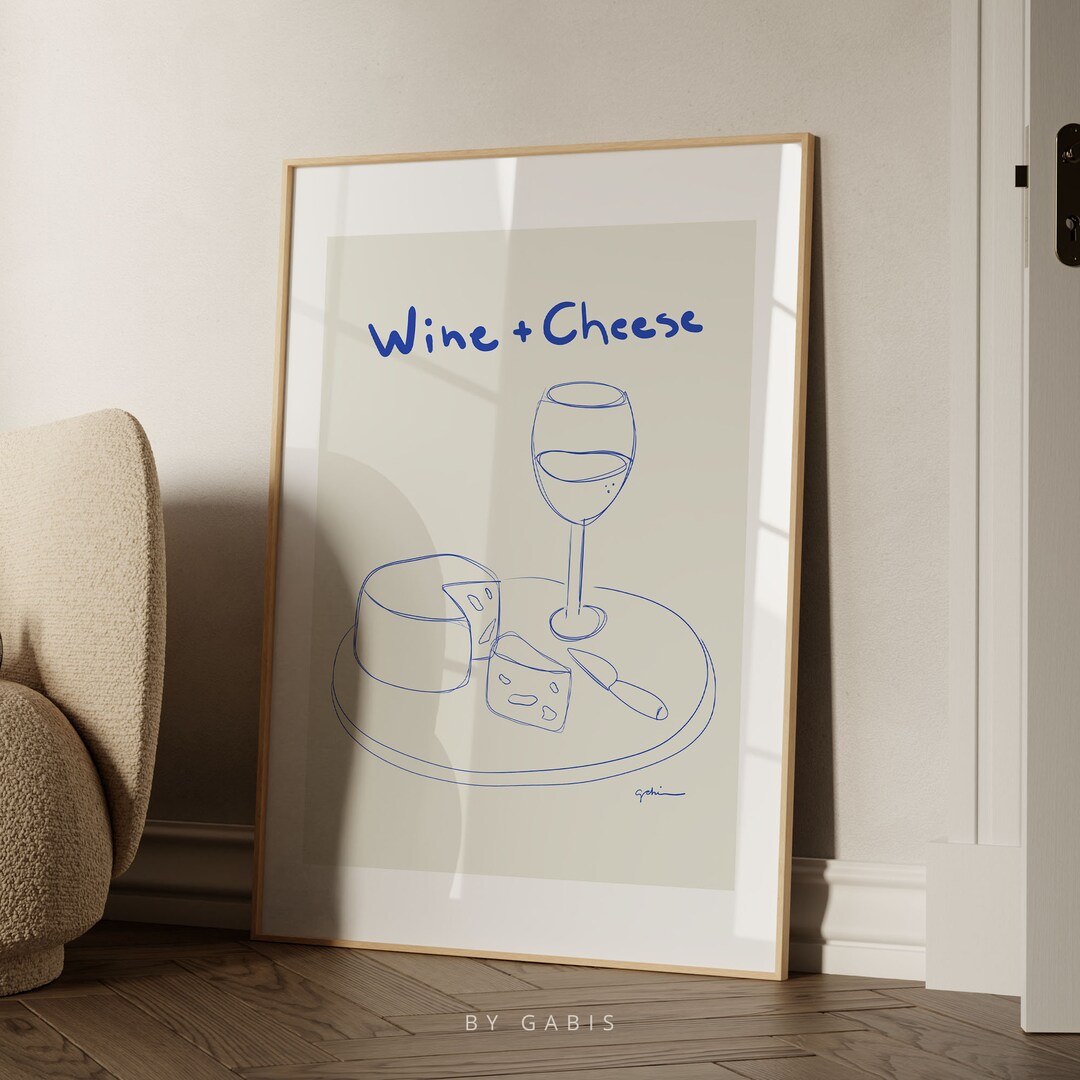 Wine and Cheese Club Poster Cheeseboard Wall Art Dinner Retro Print