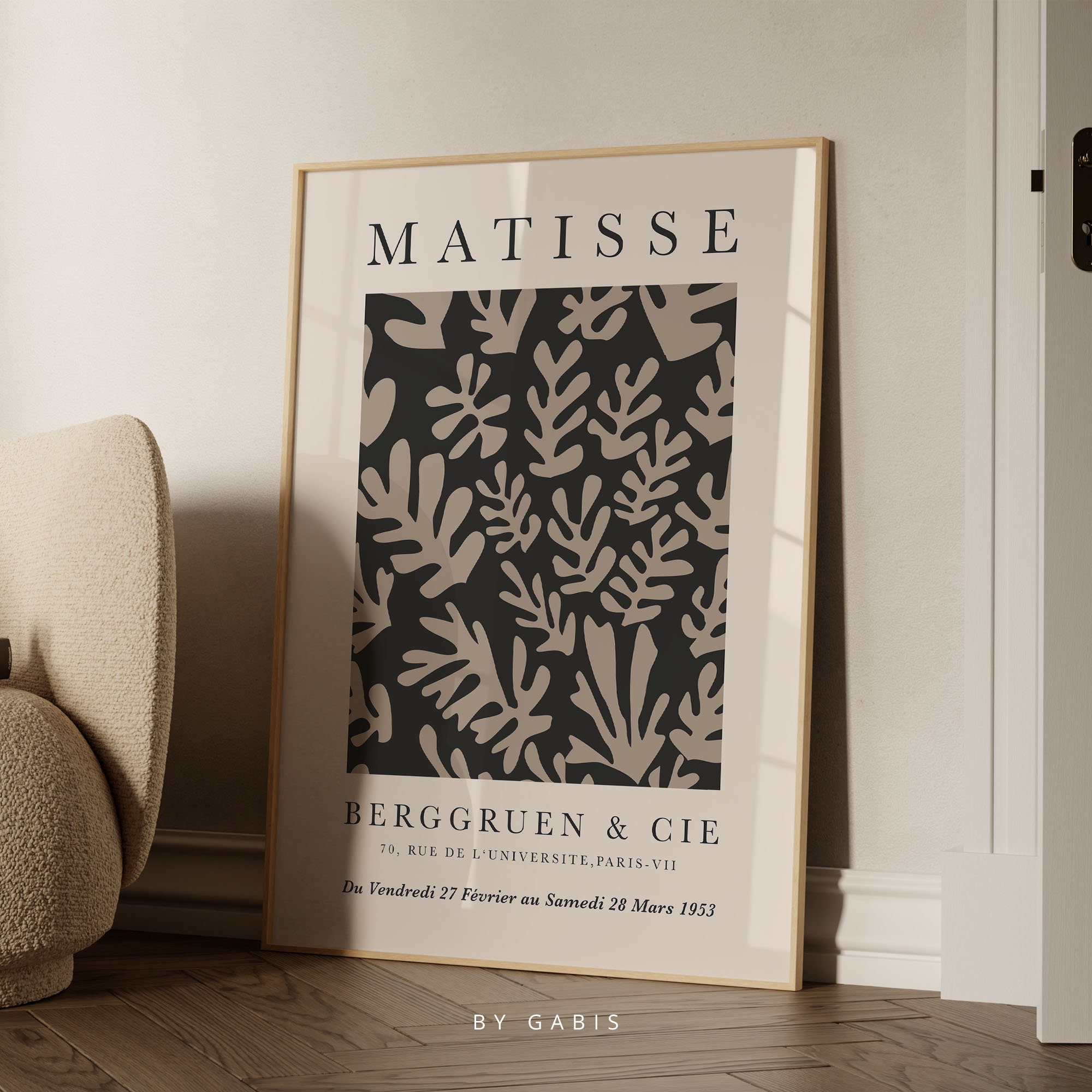Henri Matisse Abstract Printable Wall Art La Gerbe Vintage Exhibition Poster Digital Download Black and Beige The Shealf Minimalist Print