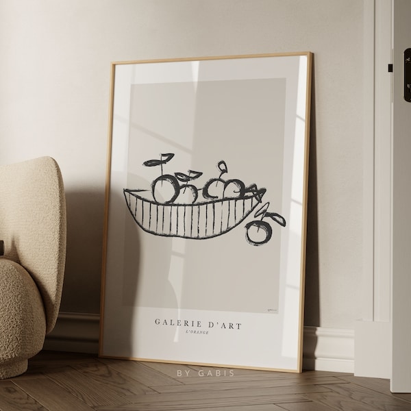 Oranges Printable Wall Art Modern Black and White Aesthetic Fruit Bowl Minimalist Print Oranges Basket Poster | Instant Download