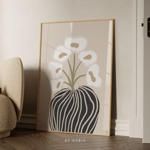 Arte de pared imprimible Les Fleurs, obra de arte vintage con motivos florales neutros, póster botánico moderno, pintura de jarrón de plantas / Descarga instantánea