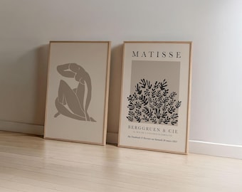 Matisse Abstract Art Prints: Brown and Beige Woman Silhouette Wall Decor (Digital Download)