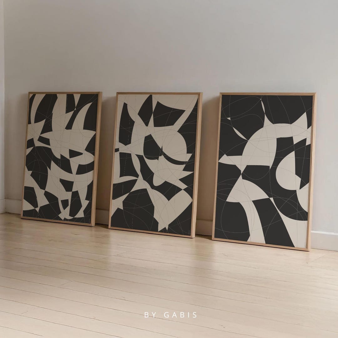 Abstract Art Prints | Black & White Scandinavian Wall Decor ( Set of 3 ...