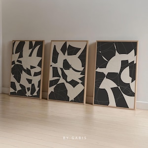 Set of 3 Abstract Printable Wall Art Minimalist Black and White Scandinavian Poster Abstract Line Artwork | Instant Download
