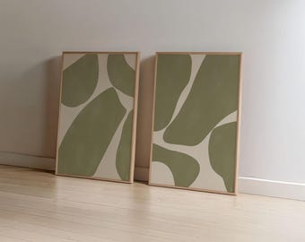 Abstract Green Wall Art: Trendy Modern Organic Prints (Set of 2, Instant Download)