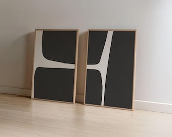 Abstract Art Prints: Black & White Minimalist Modern Wall Decor (Set of 2, Digital Download)