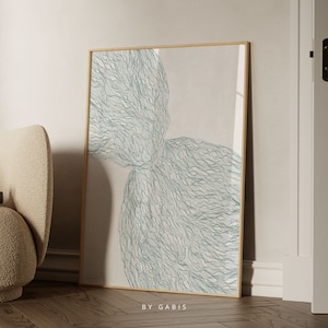 Arte de parede para impressão orgânica formas abstratas verde sálvia linhas azuis estética impressão minimalista pôster escandinavo moderno | Download instantâneo