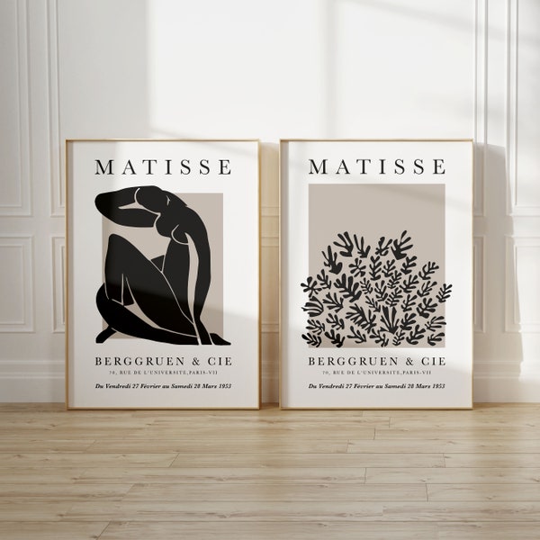 Set of 2 Henri Matisse Printable Wall Art Neutral Abstract Woman Digital Download La Gerbe Abstract Vintage Gallery Wall