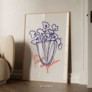 Floral Vase Art Print: Blue Botanical Poster (Instant Download)