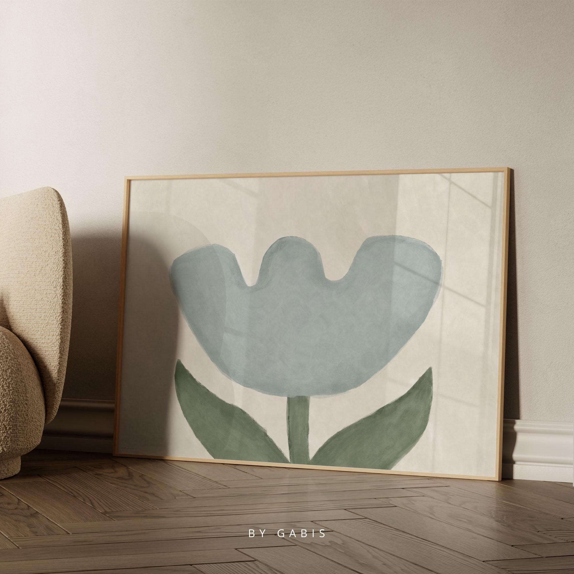 Minimalist Tulip Print | Blue and Beige Abstract Floral Wall Art - Etsy