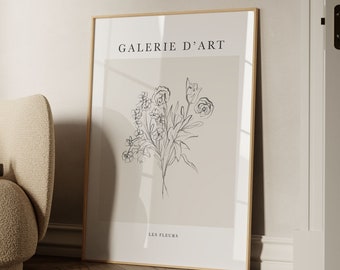 Minimalist Les Fleurs Printable Wall Art Floral Vintage Exhibition Neutral Botanical Art Gallery | Instant Download