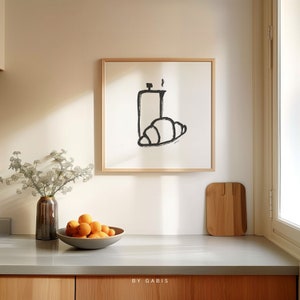 Stampa artistica con linea di croissant: poster moderno e minimalista per il caffè (download digitale)