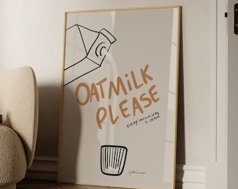 Oat Milk Printable Wall Art Coffee Poster Breakfast Club Print Green and Beige Digital Art Oat Milk Lovers Poster | Instant Download