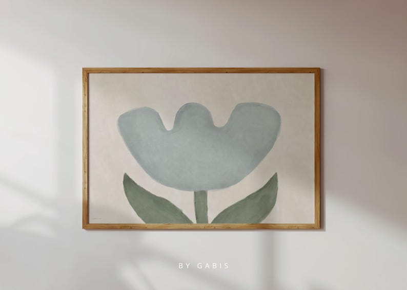 Minimalist Tulip Print | Blue and Beige Abstract Floral Wall Art - Etsy