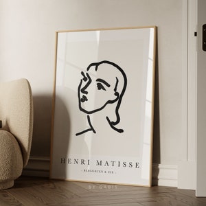 Henri Matisse abstracte afdrukbare muurkunst vintage tentoonstelling poster digitale download zwart-witte vrouw minimalistische print