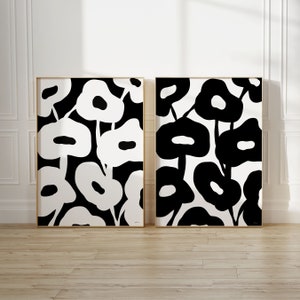 Set of 2 Les Fleurs Printable Wall Art Black and White Floral Prints Modern Aesthetic Exhibition Neutral Flowers | Digital Download