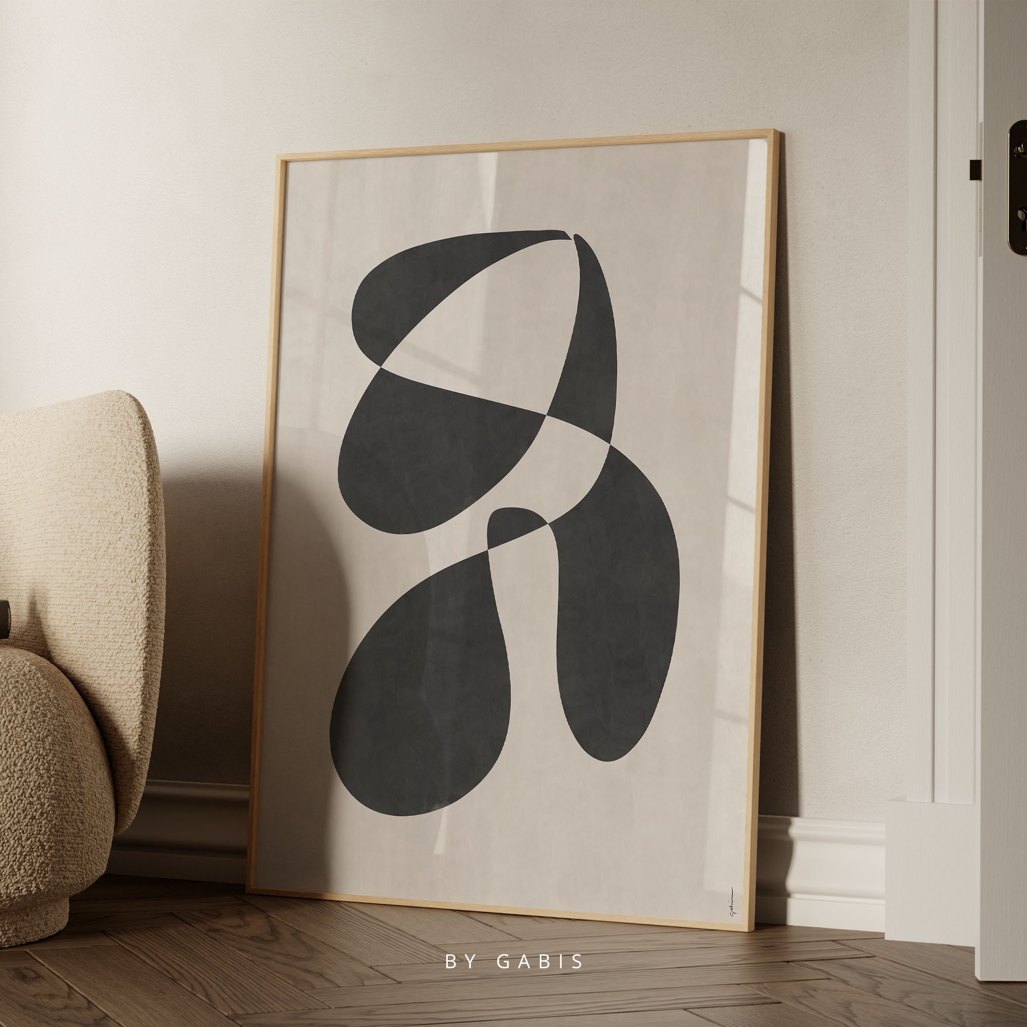 Black Beige Abstract Art Print: Minimalist Scandi Poster (digital