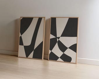 Abstract Geometric Art Prints: Black and White Minimalist Posters (Set of 2, Digital Download)