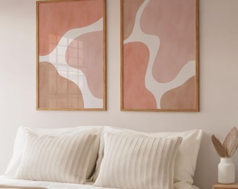 Set of 2 Abstract Printable Wall Art Warm Neutral Print Light Pink Poster Organic Aesthetic Set of 2 | Instant Download