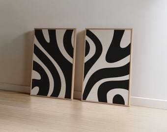 Abstract Line Art Prints Set: Black & White Modern Organic Wall Decor (Digital Download)