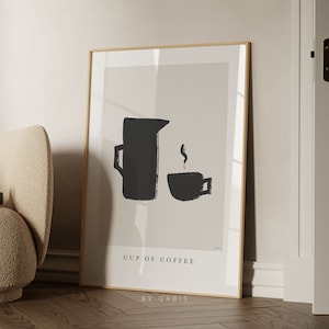 Cup of Coffee Printable Wall Art Modern Black and White Aesthetic Latte Minimalist Print Coffee Lover Poster | Instant Download