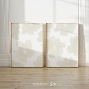 Set of 2 Les Fleurs Printable Wall Art Light Beige Floral Prints Modern Aesthetic Exhibition Neutral Flowers Watercolor | Digital Download
