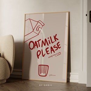 Hafermilch Druckbare Wandkunst Kaffee Poster Morgen Club Druck Rosa und Rot Digitale Kunst Vegan Milch Poster | Sofort Download