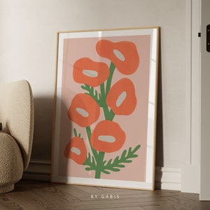 Florall Printable Wall Art Abstract Flowers Print Pink and Red Vintage Exhibition Botanical Poster | Instant Download