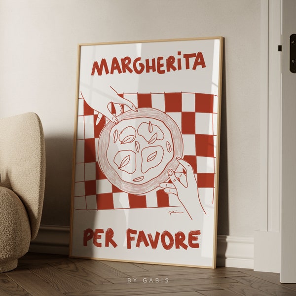 Marguerita Pizza Print Vintage Food Poster Kitchen Printable Wall Art Bar Cart Poster Retro Italian Food Poster | Instant Download