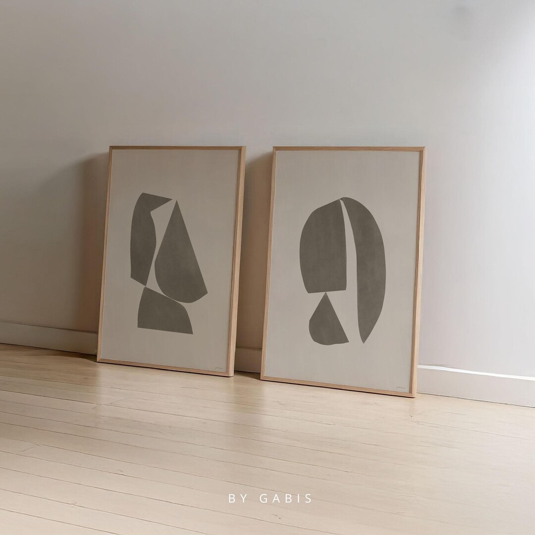 Neutral Abstract Shapes Print Set: Beige & Brown Organic Art (set of 2 ...