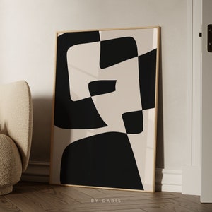 Arte de parede abstrata para impressão em preto e branco, impressão estética moderna, pôster minimalista, download instantâneo