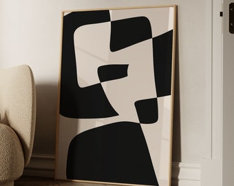 Black and Beige Abstract Art Print: Modern Organic Minimalist Poster (Digital Download)