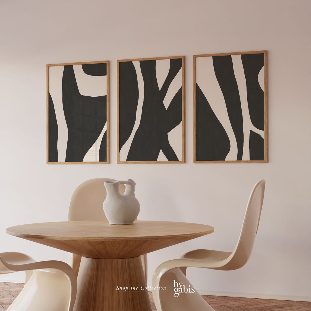 Set of 3 Abstract Printable Wall Art Abstract Black and White Modern ...
