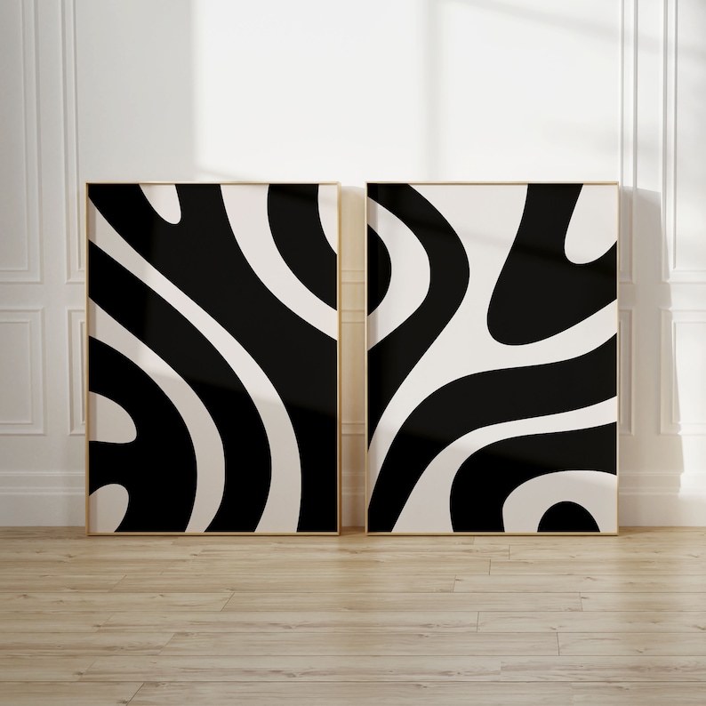 Abstract Line Art Prints Set: Black & White Modern Organic Wall Decor ...