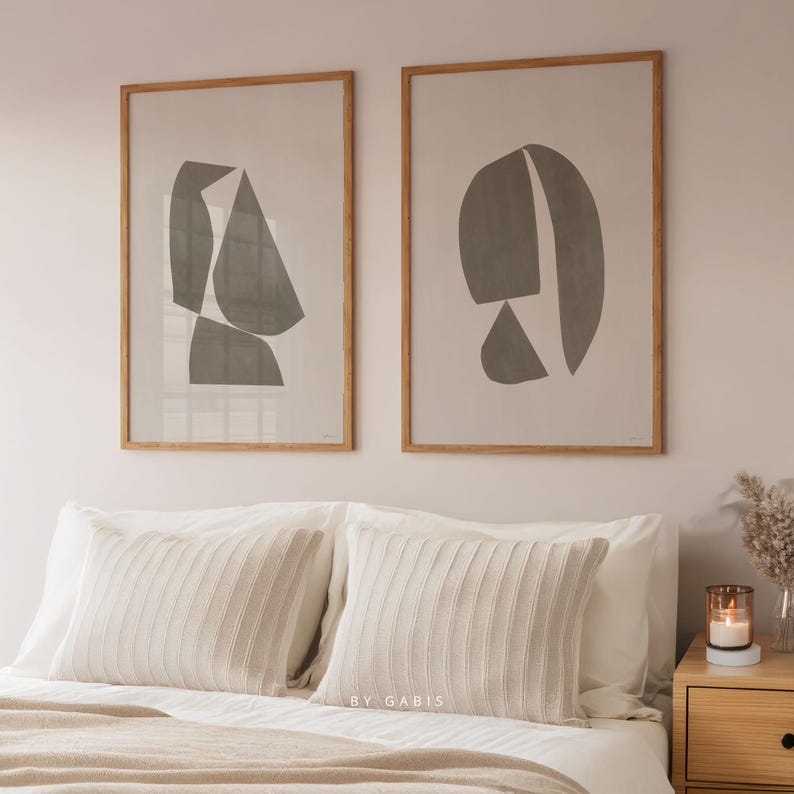 Neutral Abstract Shapes Print Set: Beige & Brown Organic Art (set of 2 ...