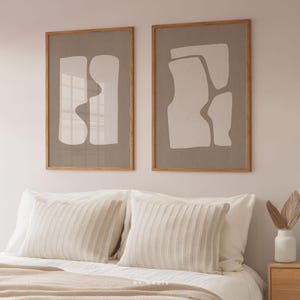 Conjunto de 2 Abstratos Arte de Parede Imprimível Moderno Bege Marrom Orgânico Estético Escandinavo Cartaz Galeria de Arte Contemporânea | Download Instantâneo