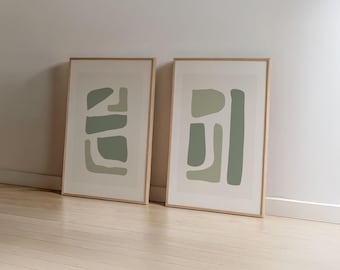 Stampe artistiche astratte verdi: poster minimalisti con forme organiche (set di 2, download immediato)