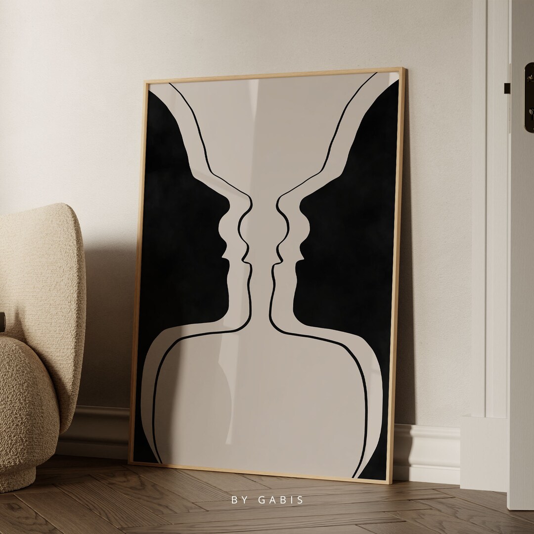 Abstract Woman Face Printable Wall Art Black and Beige Minimalist ...