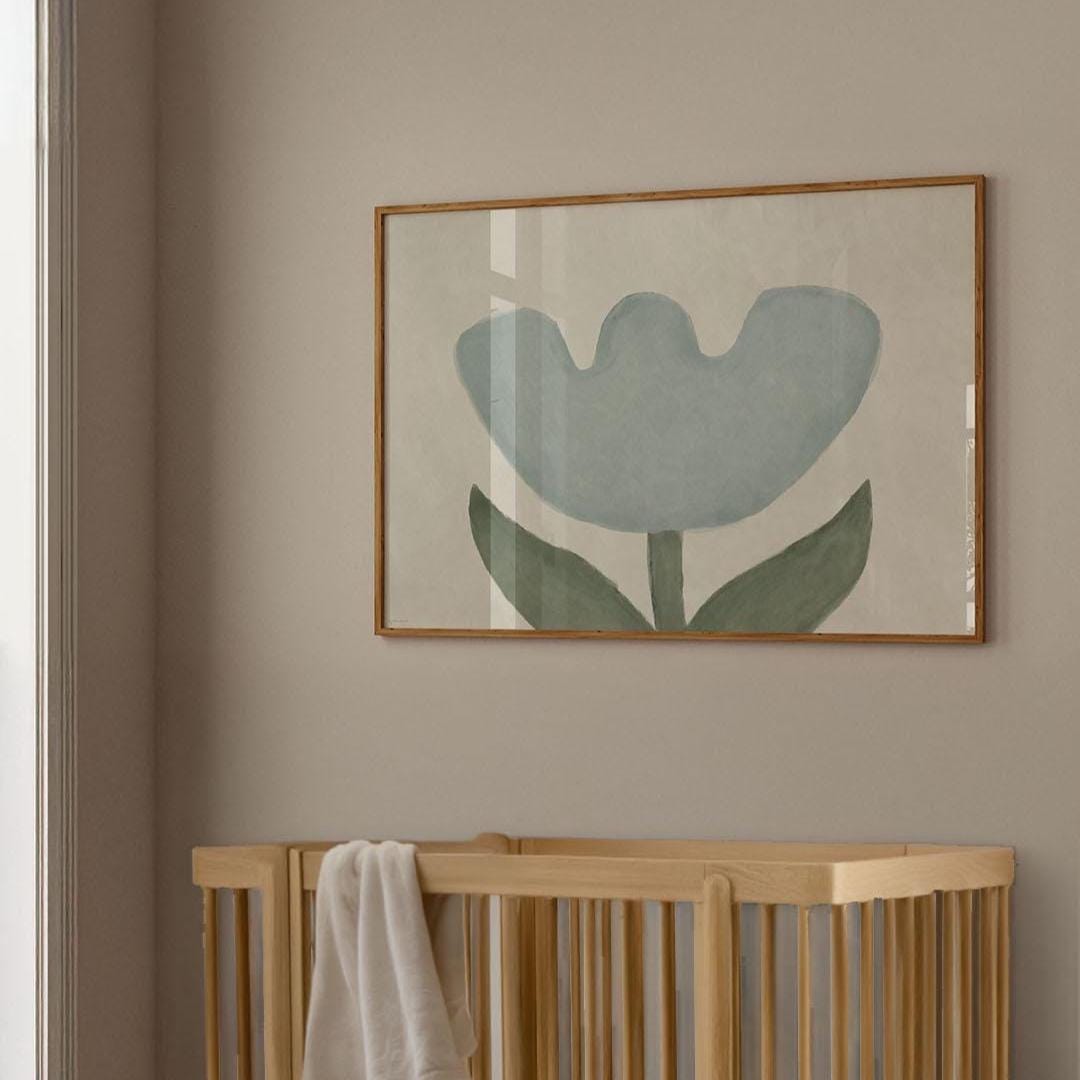 Minimalist Tulip Print | Blue and Beige Abstract Floral Wall Art - Etsy